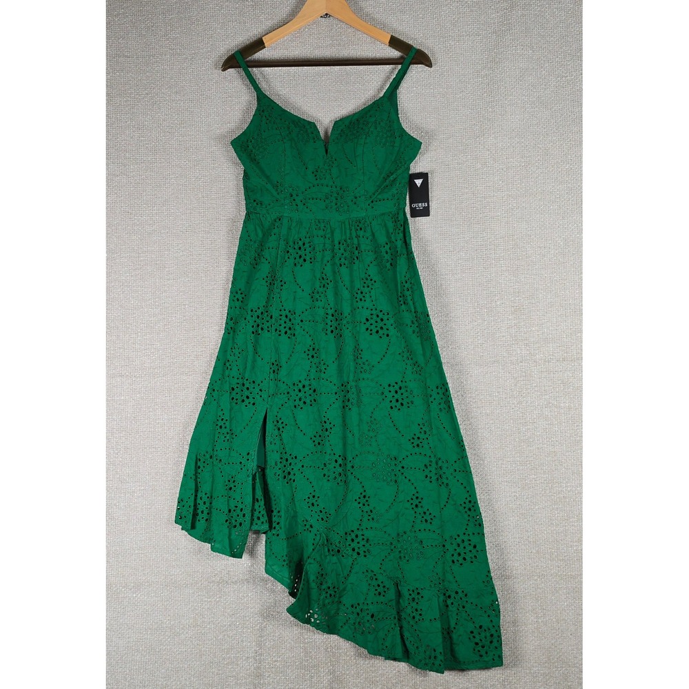 Guess Green Eyelet Floral Asymmetrical Midi Dress GDQC4881 Womens 2 NEW